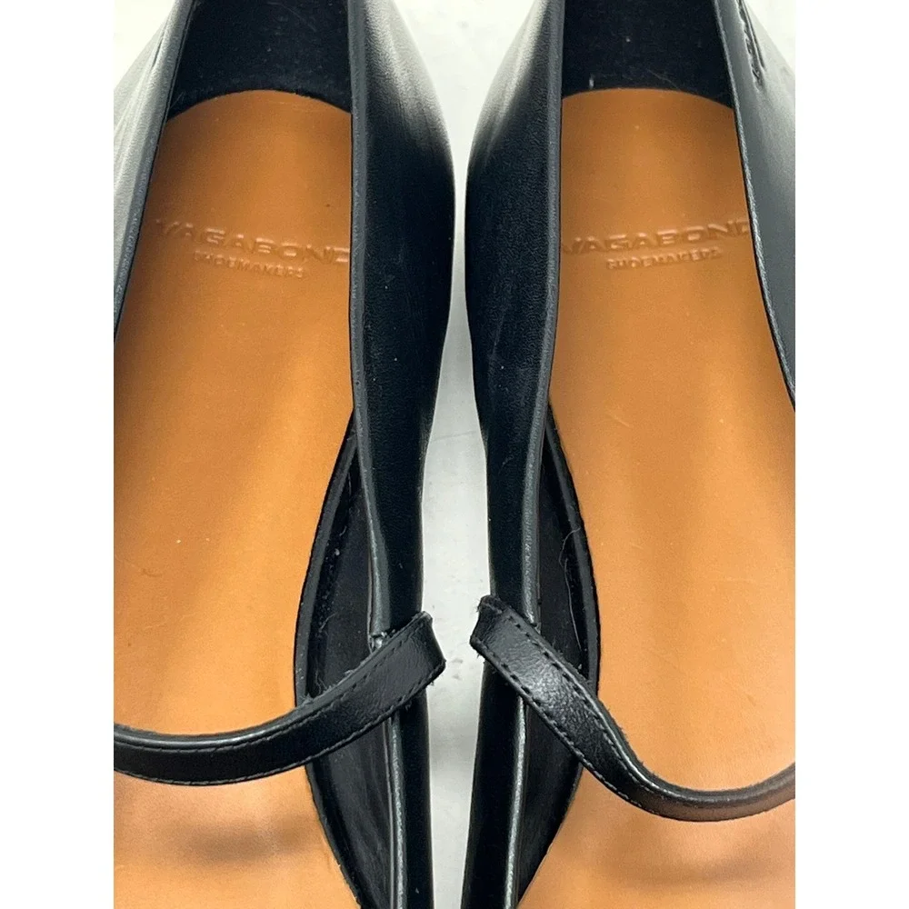 VAGABOND Hermine Womens 10 Black Leather Mary Jane Pointed Toe Flats 5533-001-20